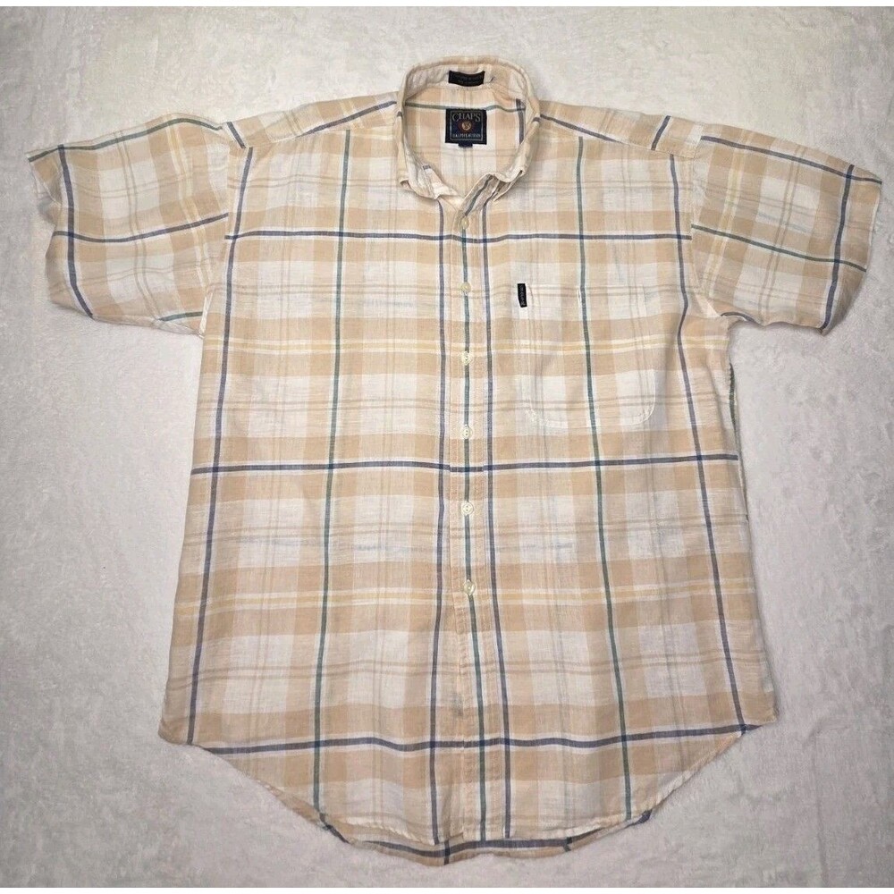 Chaps Ralph Lauren Vintage  Button Down Shirt Sleeve Large 55% Linen
